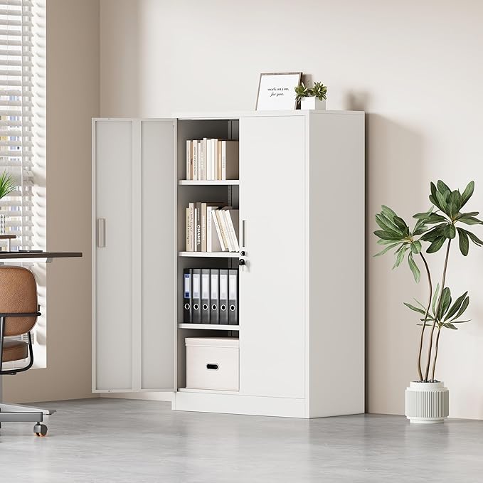 Metal Storage Cabinet with Locking Doors and 3 Adjustable Shelves, Lockable - Image 8