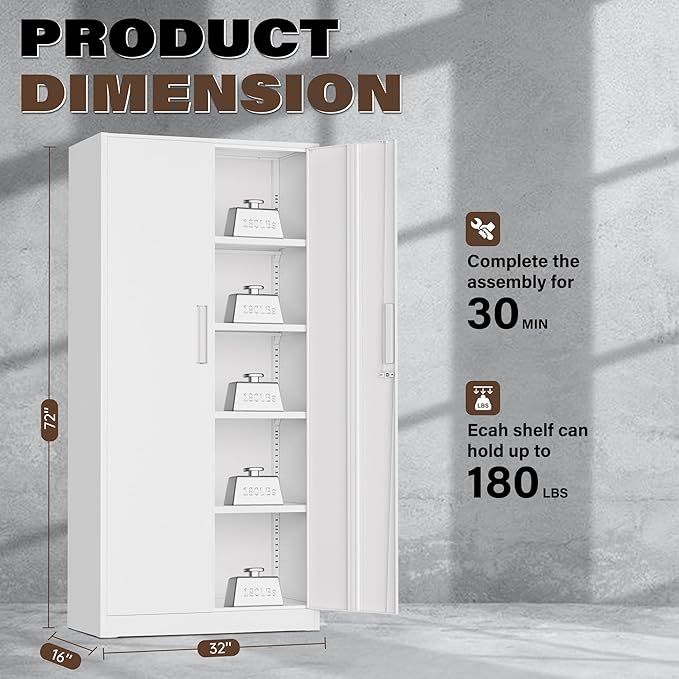 Incbruce 72” Metal Storage Cabinet, Locking Tall Steel Storage Cabinet - Image 3