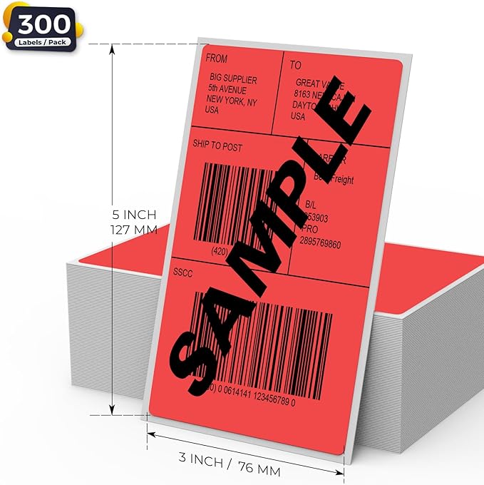 Red Thermal Labels 3 × 5 Inch Vinyl Self-Adhesive Fanfold Direct Shipping - Image 7