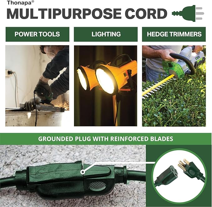 Weatherproof Outdoor Extension Cord 75 ft, 16/3 SJTW 75ft Green Extension Cord - Image 7