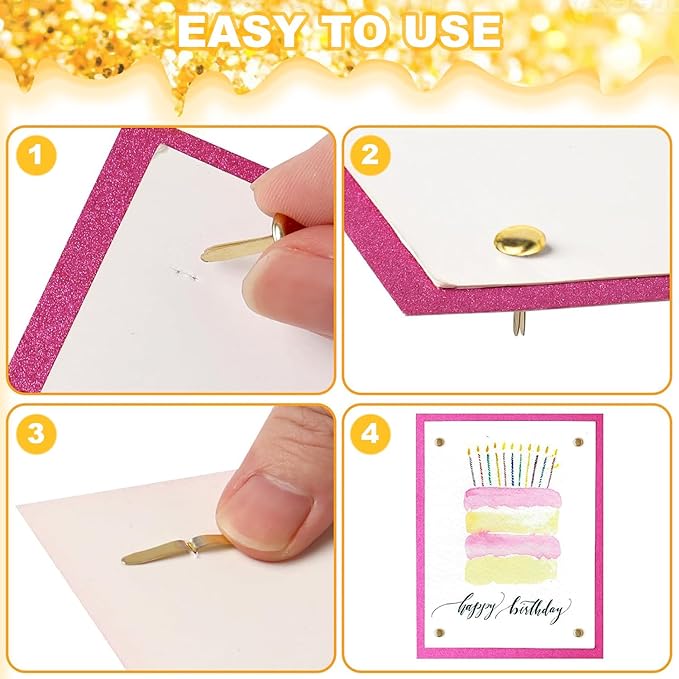 ADULLPONY 600Pcs Gold Brads, Paper Fasteners, 8x17.5mm Mini Brads, Split Pins - Image 3