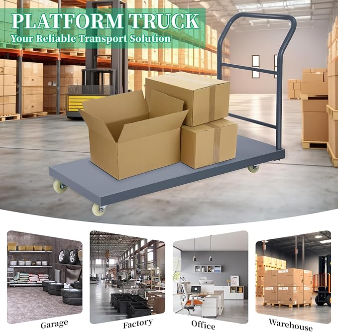 Heavy Duty Flatbed Cart 48"x30" Platform Truck, 2000 lbs Capacity Steel Hand - Image 6