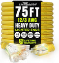 75ft Outdoor/Indoor Extension Cord 3-Outlet 12/3 Gauge Extra Heavy Duty 3 Prong by LifeSupplyUSA