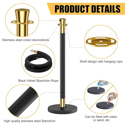 kaiyomi 8Pcs Stanchions with Black Velvet Ropes Set, 5 Feet Velvet Ropes and - Image 4