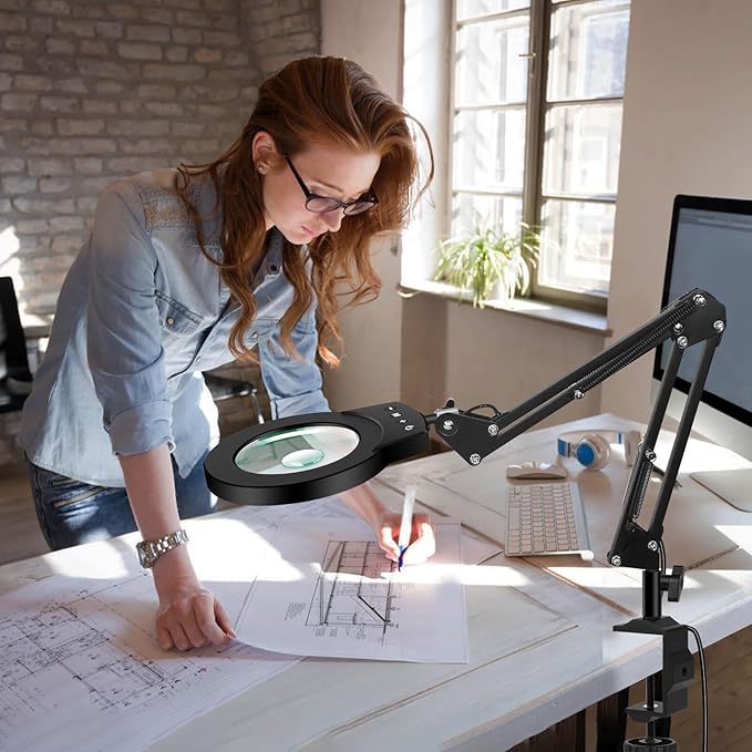 Magnifying Glass Light Clamp Desktop Lamp Stand Desk Table Close Work Up - Image 6