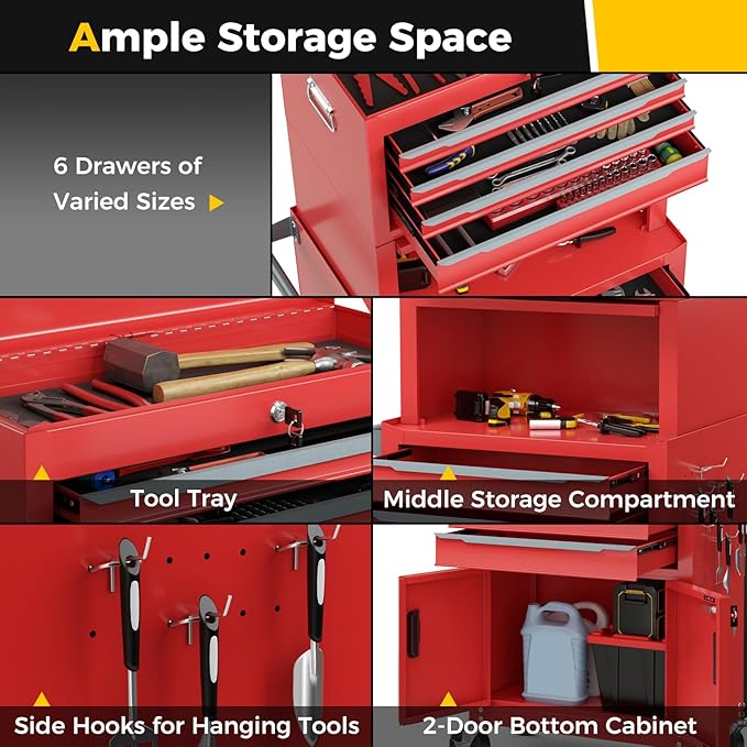 Goplus Tool Chest, 6 Drawers 3-in-1 Extra Large Tool Storage Cabinet - Image 6