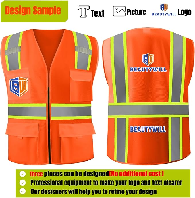 BeautyWill 10/20 Pack Custom Logo Safety Vest, Bulk High Visibility Class 2 - Image 5