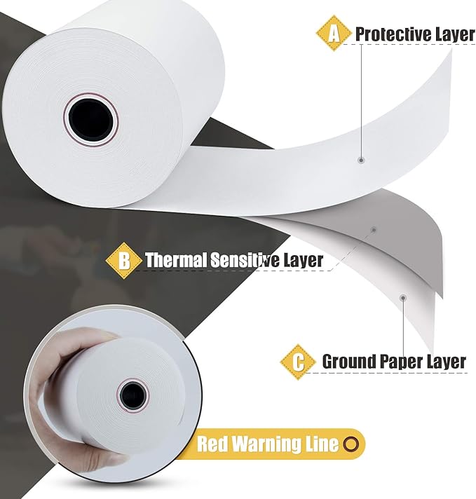 3-1/8 X 230 ft Thermal Credit Card Paper, 80mm Receipt Printer Square POS - Image 3