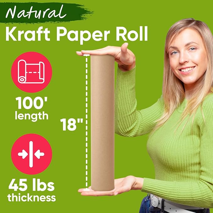 USA Made 18" x 1200" Brown Kraft Paper Roll, 45 lbs Thickness, Kraft Paper - Image 2