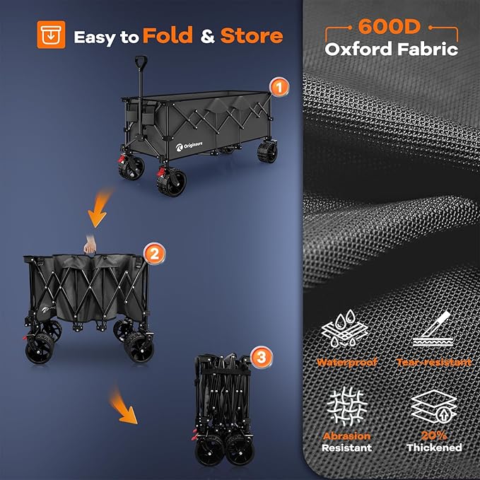 48" L Folding Beach Wagon Cart Foldable, 560lbs Weight Capacity 300L Heavy Duty - Image 9