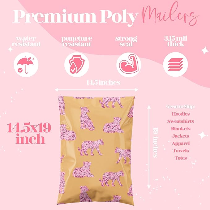 14.5x19 Designer Poly Mailer 100 Pack Heavy Duty Waterproof Self Seal Shipping - Image 3