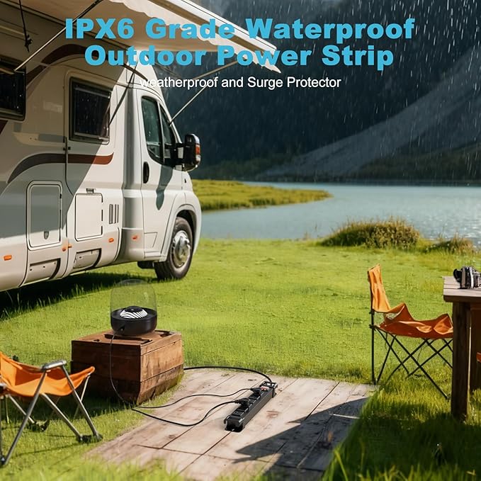IPX6 Outdoor Power Strip Weatherproof, 6 Outlet Metal Surge Protector Wall - Image 6