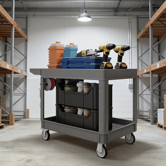 2-Tier Rolling Tool Cart, Heavy-Duty Plastic Service Cart - Image 6