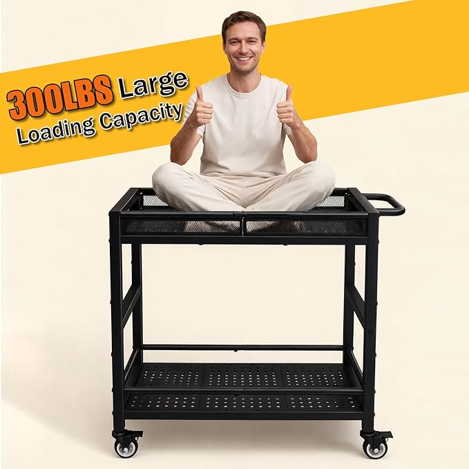 300LBS Heavy Duty Service Utility Cart on Wheels, Metal Rolling Utility Cart - Image 7