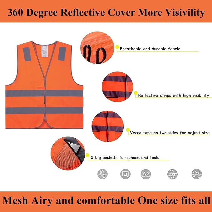 Orange Safety Vests 10 Pack, Reflective High Visibility Construction Working - Image 5
