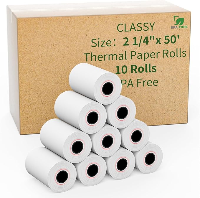 2 1/4" x 50' feet Thermal Paper, POS Cash Register Receipt Rolls, 10 Rolls by CLASSY