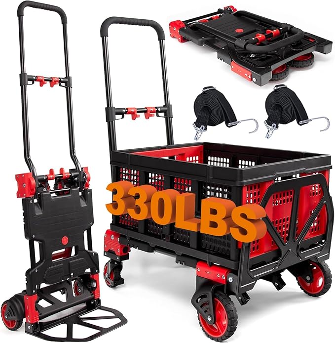 2-in-1 Folding Hand Truck with Folding Basket, Hand Truck with Retractable by Unknown