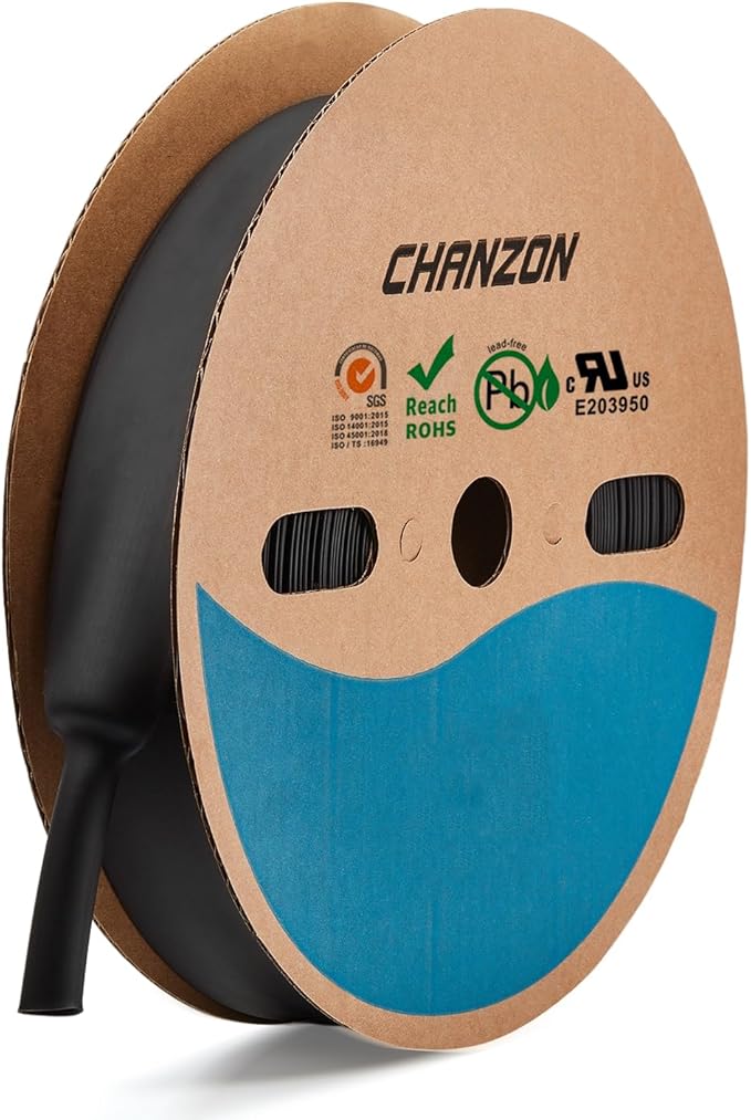 Chanzon 2:1 Ratio - 80Ft Roll - 1-1/4" Heat Shrink Tubing 2:1 Black Polyolefin by Chanzon