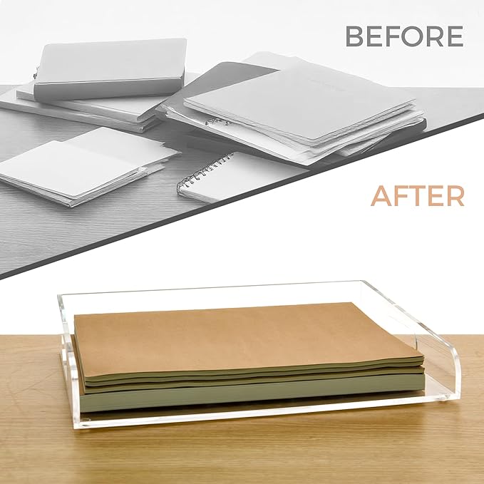 Clear Acrylic Paper Trays, Desk File Organizer, A4 Paper Holder, Low-Profile - Image 7