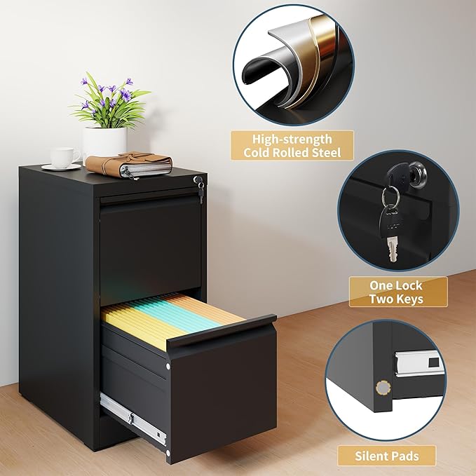 2 Drawer File Cabinet with Lock, Vertical Filing Cabinets - Image 4