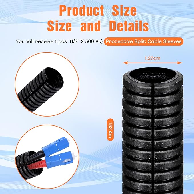 Sasylvia 1/2" X 500 ft Split Wire Loom Cord Protector Tubing Split Conduit - Image 2