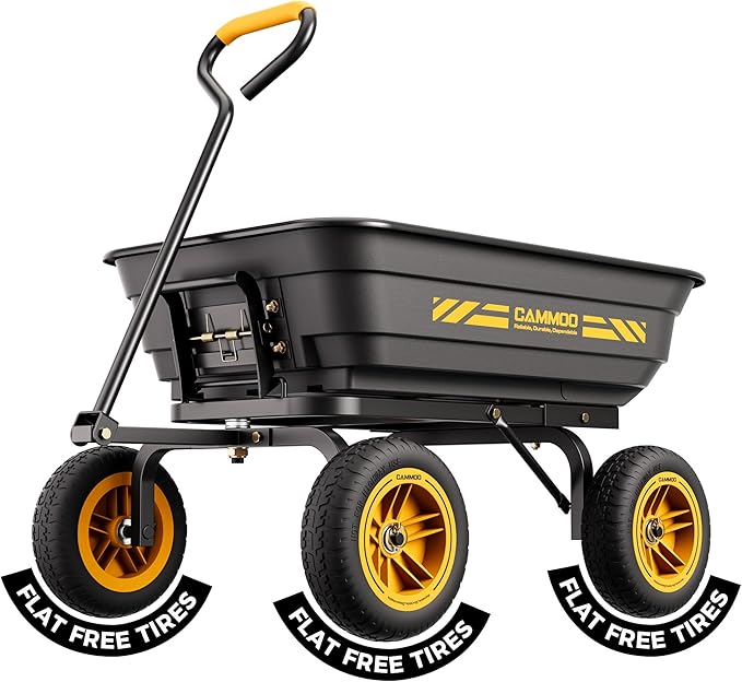 10-in NO-FLAT TIRES 600lb Heavy-Duty Garden Dump Cart 4 Cu.Ft. Utility Wagon by CAMMOO