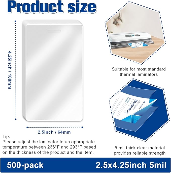 500 Pack 5mil 2.5“x4.2" Thermal Laminating Pouches Badge Laminate Pouches Clear - Image 2
