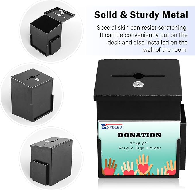 xydled Suggestion Box with Key Lock Acrylic Sign Holder, Metal Donation Ballot - Image 3