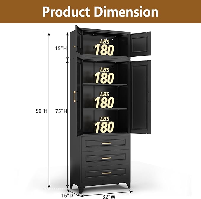 Kitchen Pantry Cabinet, Metal Food Pantry Cabinet and Shelves, Freestanding - Image 3