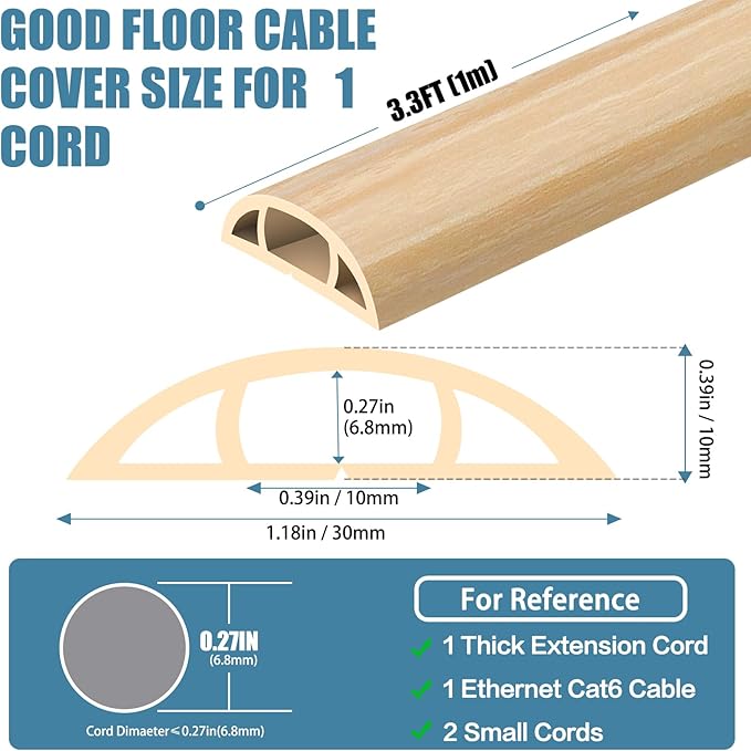 Floor Cord Covers for Wires 3.3FT Cable Hider Wire Cover Self Adhesive Cord - Image 2