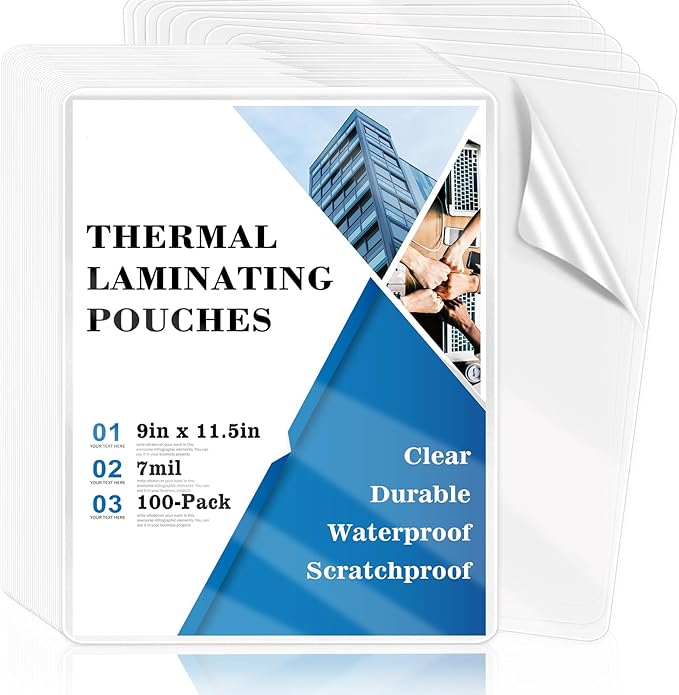 100 Pack 9x11.5inch 7mil Letter Size Laminating Sheets Thermal Laminating by XUWAIDSGN