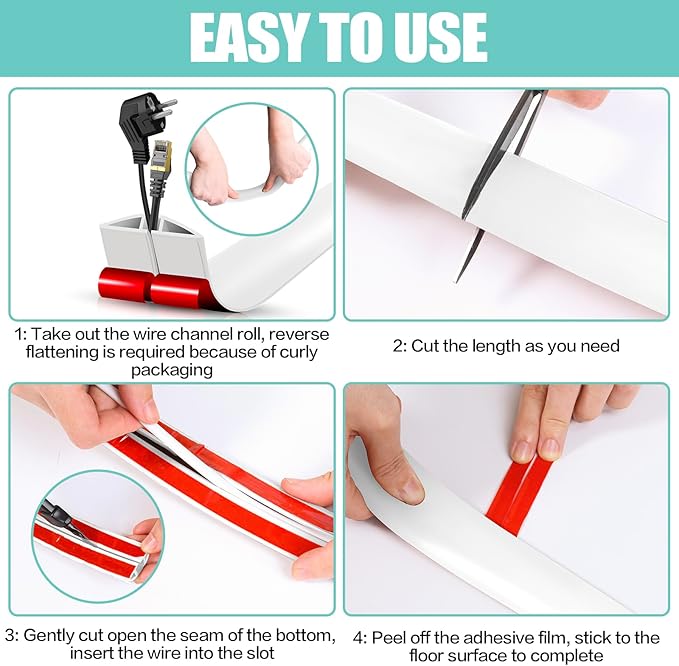Floor Cord Cover Cavity 0.8"x0.37" Self Adhesive Cord Hider, 10FT Low Profile - Image 8