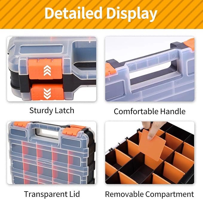 Small Parts Organizer, 34-Compartments Hardware Organizer Box, Double Side - Image 3