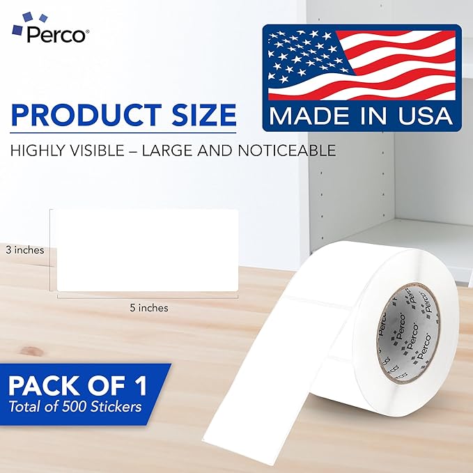 Perco White Labels 3x5 Inch 500 Stickers/Roll - Image 2