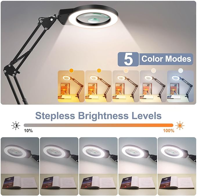 Magnifying Glass Light Clamp Desktop Lamp Stand Desk Table Close Work Up - Image 3