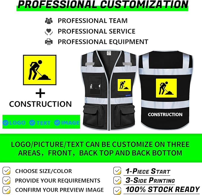 BeautyWill Custom Logo Safety Vest Class 2 High Visibility Reflective Vest - Image 4