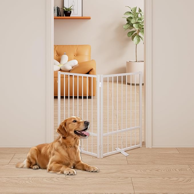 2 Panels Full Metal Freestanding Dog Gates, 40” W x 32” H Folding Pet Gate Fence - Image 3