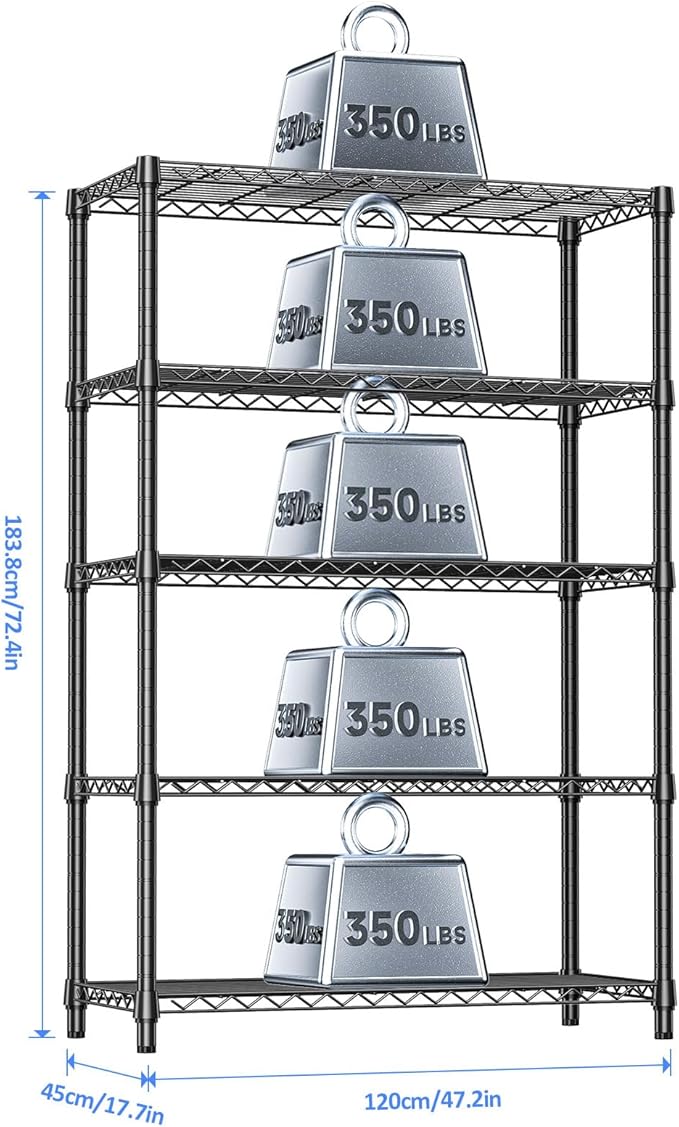 IZEUK 5-Tier Heavy Duty Metal Storage Shelving Unit, Adjustable Steel Wire Rack - Image 3