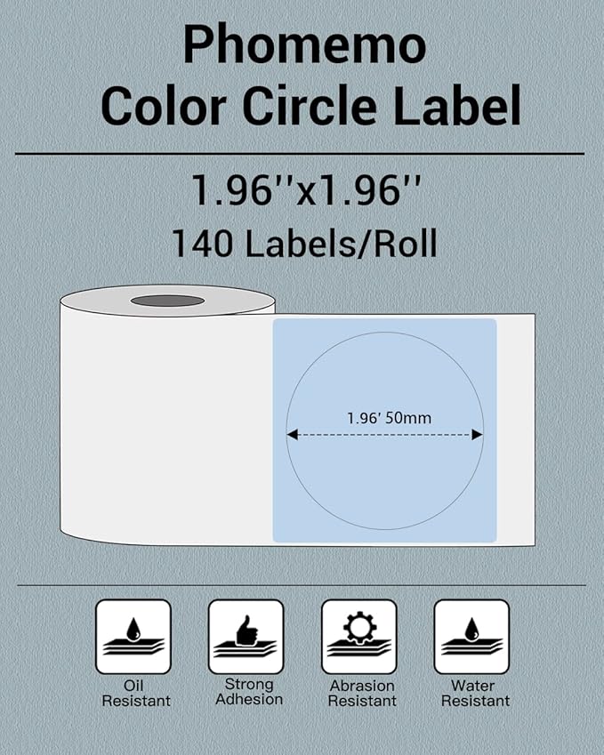 Phomemo Circle Labels for M110/M110S/M120/M200/M220 Label Maker, 1.96" x - Image 2