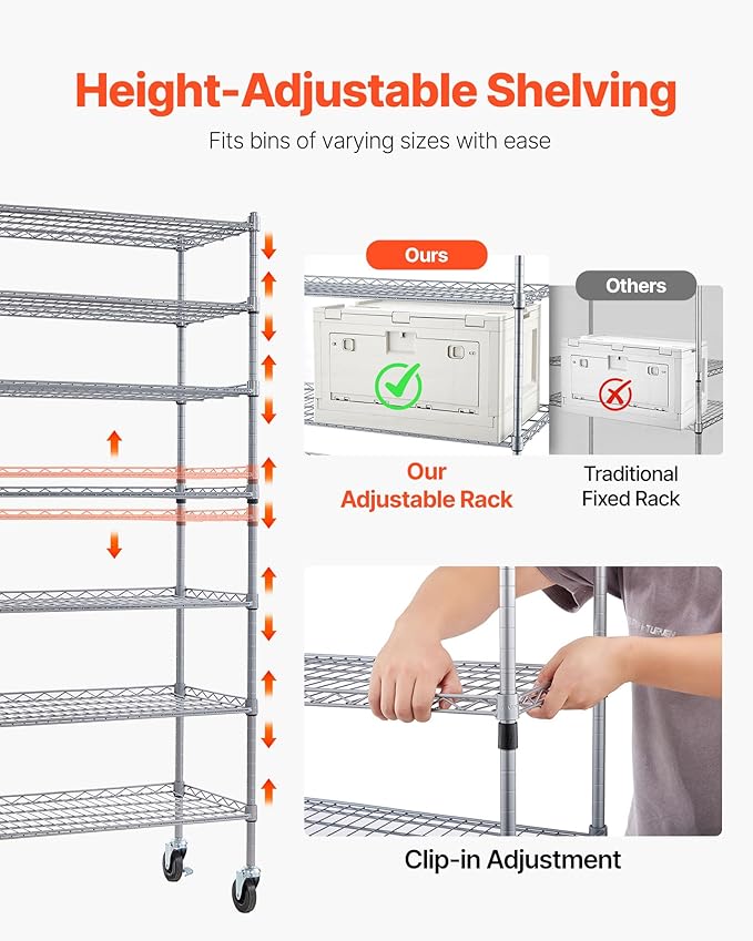 VEVOR 7-Tier Rolling Bin Storage Rack, 24 Organizer Bins, Bin Rack Storage - Image 4