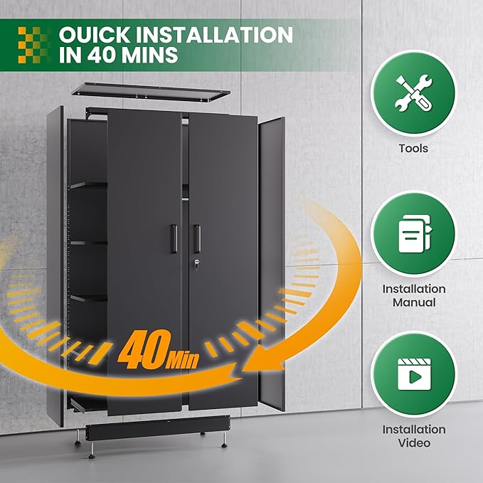 Broom Closet with Lock, Metal Storage Cabinet 36" Wide, 5-Tier Steel Utility - Image 9