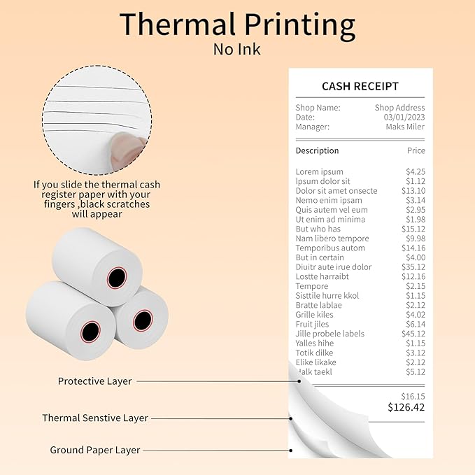 Thermal Receipt Paper Rolls, 2-1/4 x 50 inches, 400 Rolls, Compatible - Image 4