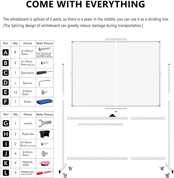 Large Rolling Whiteboard on Wheels - Image 6