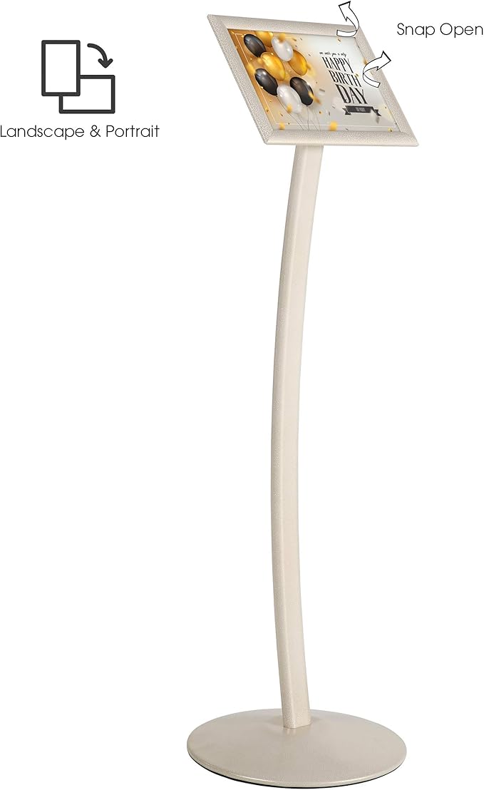 M&T Displays Curved Menu Board, 8.5x11 Pedestal Sign Holder White Pearlic Floor - Image 2