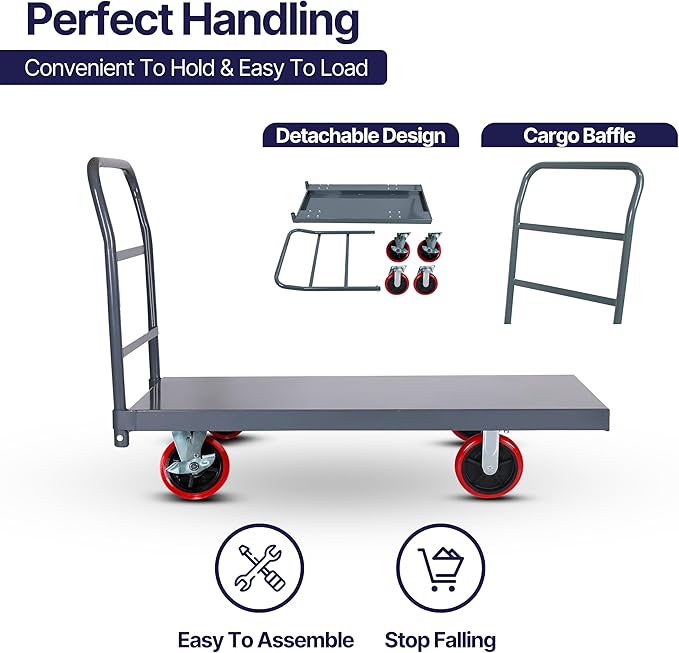 5Seconds Flatbed Platform Cart Industrial Dolly Heavy Duty 60” x 30” Hand Push - Image 6