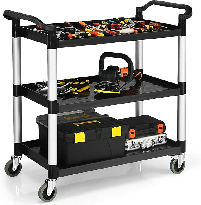 Goplus 3-Tier Utility Cart, Heavy-Duty Service Cart w/Lockable Wheels & Double - Image 8