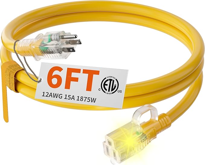 HUANCHAIN 12/3 Gauge Heavy Duty Outdoor Extension Cord 6 ft Waterproof by huanchain