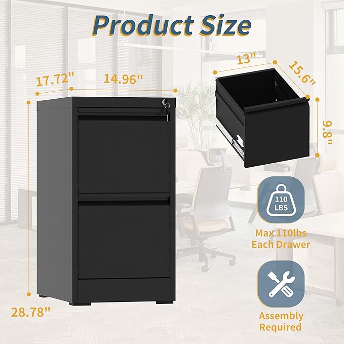 2 Drawer File Cabinet with Lock, Vertical Filing Cabinets - Image 3