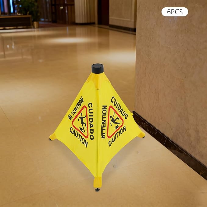 Caution Wet Floor Sign, Foldable Triple-sided Bilingual Safety Warning Signs - Image 3