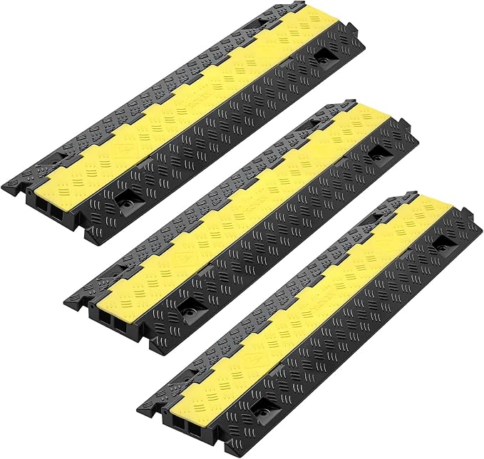 VEVOR 3 PCs Rubber Cable Protector Ramp, 2 Channel Heavy Duty TPU Floor Cord by VEVOR